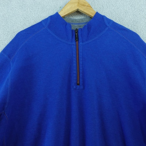 Tommy Bahama Men's XL Quarter Zip Pullover Sweater Blue Heavyweight Mock Neck - Picture 1 of 6